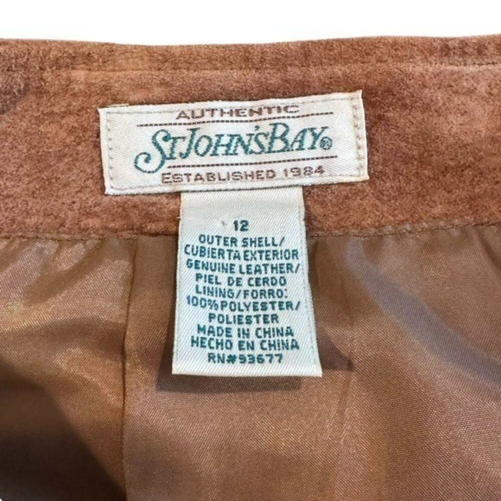 St John's Bay Women's 12 Suede Pencil Skirt Leather Knee Length Vintage Camel - Picture 4 of 6